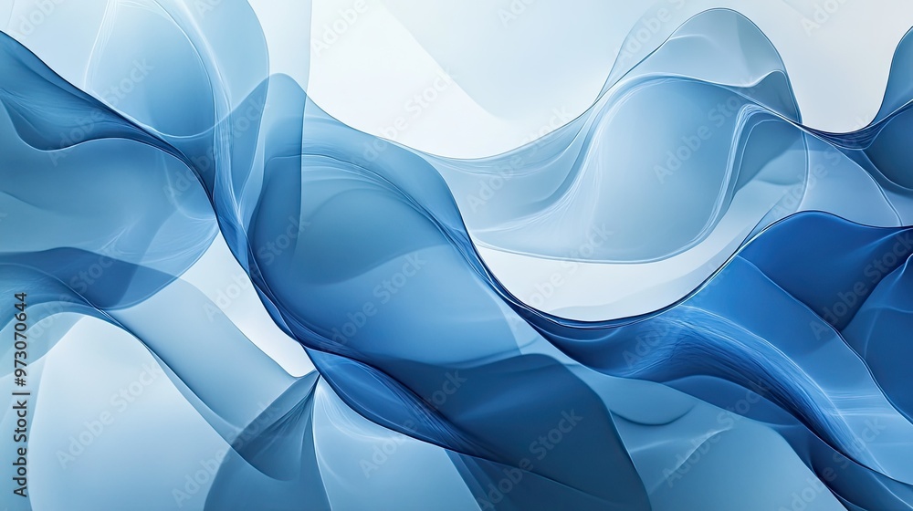 Poster abstract background with layers of translucent shapes in cool tones, creating a sense of depth