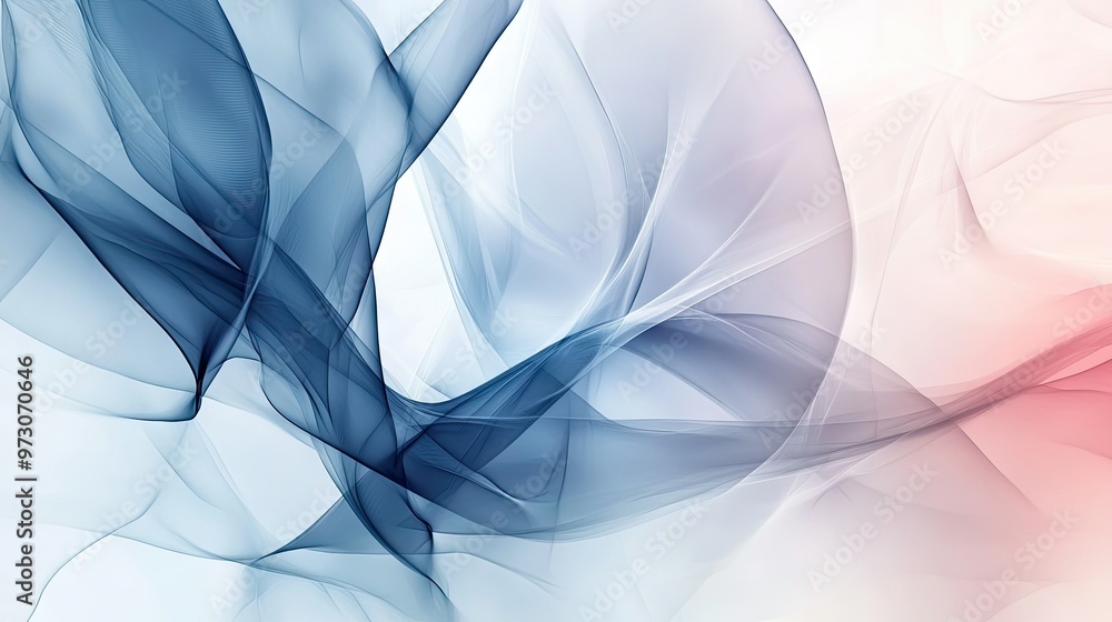 Poster abstract background with layers of translucent shapes in cool tones, creating a sense of depth.