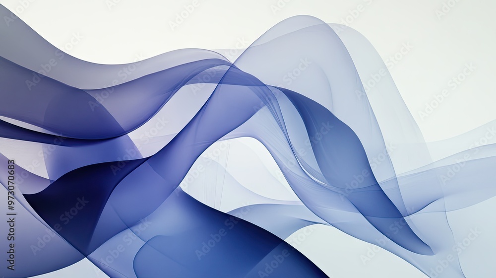 Poster abstract background with layers of translucent shapes in cool tones, creating a sense of depth.