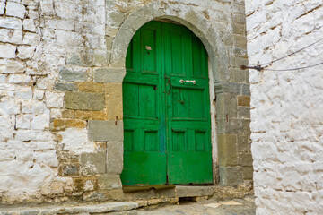 The famous old town of Berat in Albania. Picturesque street with houses from the Ottoman era. Beautiful landscape in central Albania.