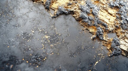 Abstract background with metallic textures and shimmering surfaces in silver and gold tones.