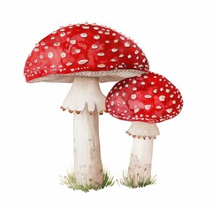 Mushroom illustration watercolor drawing isolated on white background.