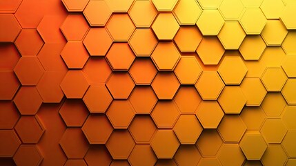Abstract background with overlapping hexagons in a gradient of warm colors, creating a honeycomb effect.