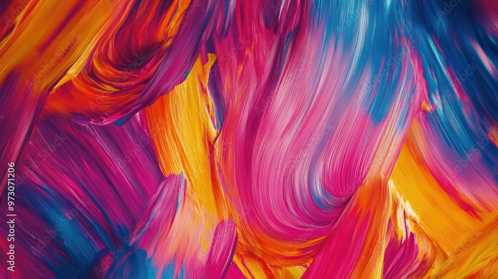 Poster abstract background with random brush strokes in vibrant colors, creating a sense of motion. -