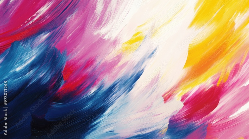 Poster abstract background with random brush strokes in vibrant colors, creating a sense of motion.