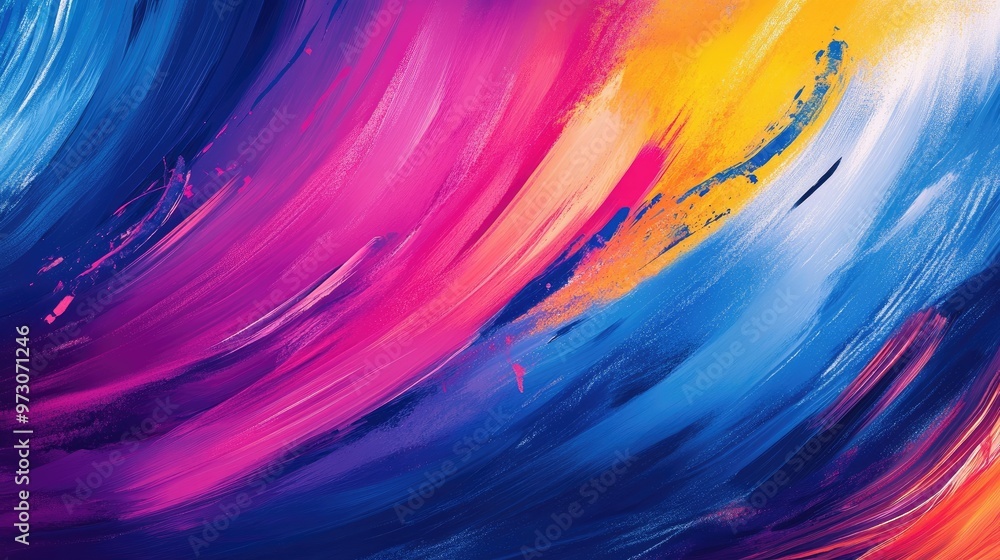 Poster abstract background with random brush strokes in vibrant colors, creating a sense of motion.