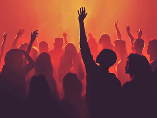 Christian worship young people silhouette lifting hand
