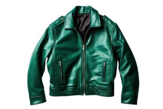 Oversized leather jacket isolated on white background.