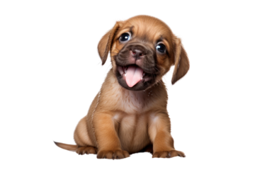 Cheerful Bordeaux puppy isolated on white background.