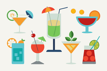 cocktail  vector  icons set on a white background, a set of cocktails