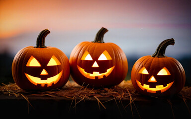 glowing pumpkin, halloween concept, close up