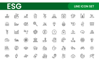 ESG flat line icon set. Outline icon collection related to ecology, environment social governance, risk management, sustainable developmen and more.