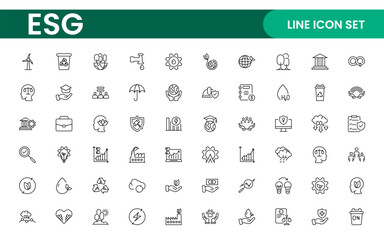 ESG flat line icon set. Outline icon collection related to ecology, environment social governance, risk management, sustainable developmen and more.