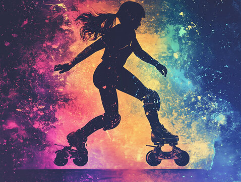 sports roller derby silhouette distressed retro. Created using Generative AI Technology
