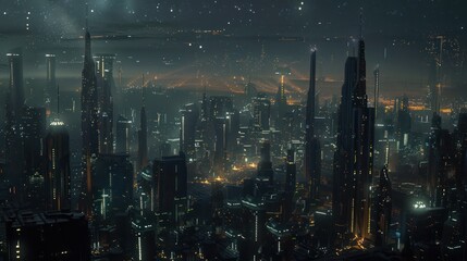 Obraz premium Futuristic Cityscape Under a Starry Night