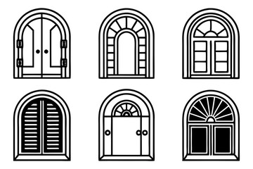 Door icons vector,lineart simple icon logo, set of doors, door vector, simple black and white icons of doors