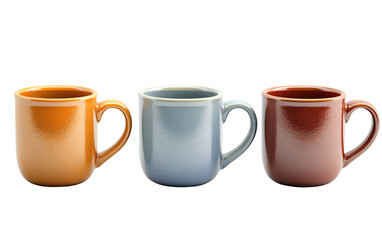 Three ceramic coffee mugs on transparent background, png	
