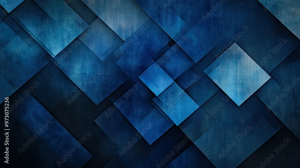 Poster geometric shapes in varying shades of blue, overlapping and creating depth in a modern abstract desi