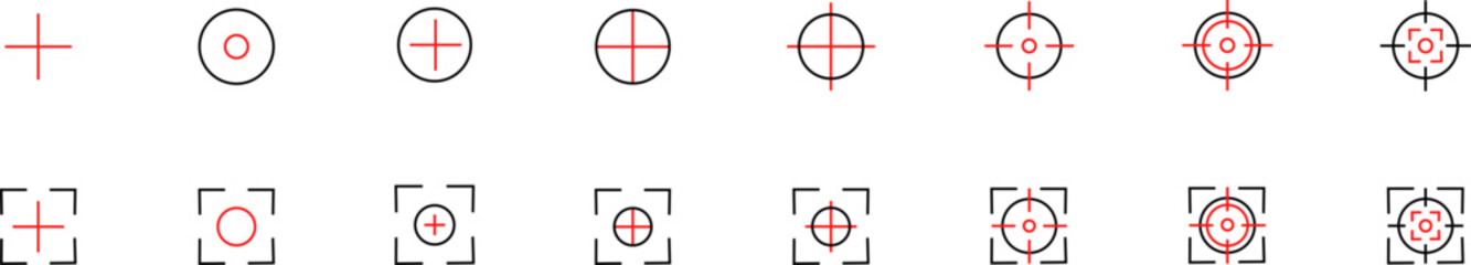 Target, target icon. Set of vector icons of linear target with red vision. Sniper shot target icons © Rick Cranches