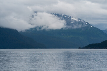Panoramic view of mountiain landscape and Passage Canal of the Price William Sound near Whittier, Alaska
