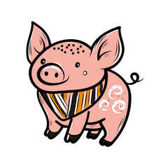 Funny pig, world pig day, oink, vector, isolated, flat. for design packaging, stationery.