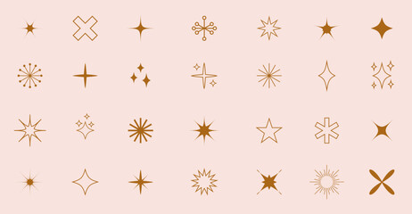 Sparkle icons collection. Set of star shapes. Abstract shine symbols, Y2k elements. Perfect for design posters, projects, banners, logo. Vector illustration.
