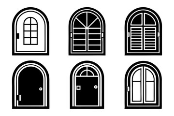 set of doors, door vector, simple black and white icons of doors

