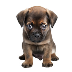 Obraz premium Adorable brown puppy with big eyes sitting on a white background, looking directly at the camera. Cute and playful pet portrait., transparent background