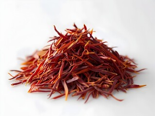Naklejka premium Vibrant Saffron Spice Closeup on White Background