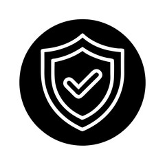Vector icon shield with check mark design on black background for security and verification concepts
