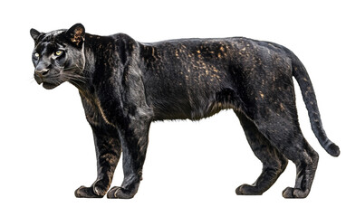 Naklejka premium Wild standing black panther on transparent background, png 