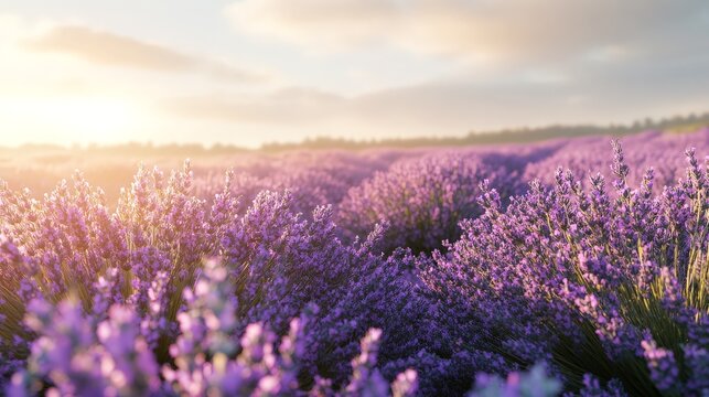 A serene summer backdrop with a field of lavender in full bloom.