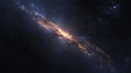 Fototapeta premium A serene view of deep space with a distant galaxy and faint cosmic dust, capturing the vast and peaceful expanse of the universe