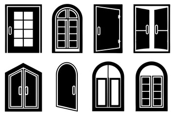 set of doors icon, door vectors, simple black and white icons of doors