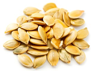 Closeup of Dried Pumpkin Seeds on White Background