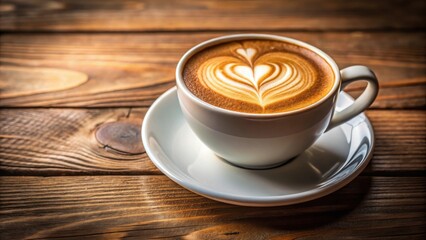 Obraz premium Cappuccino cup with heart latte art in warm tones, perfect for coffee lovers and Valentine's Day celebrations