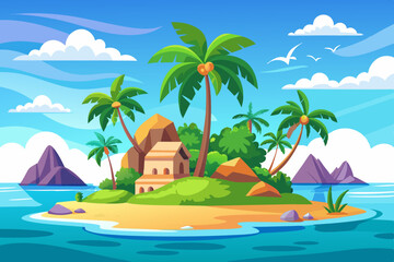 tropical island with palm trees, tropical island at sea ocean set vector