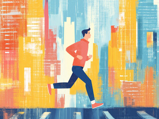 man running through the city 