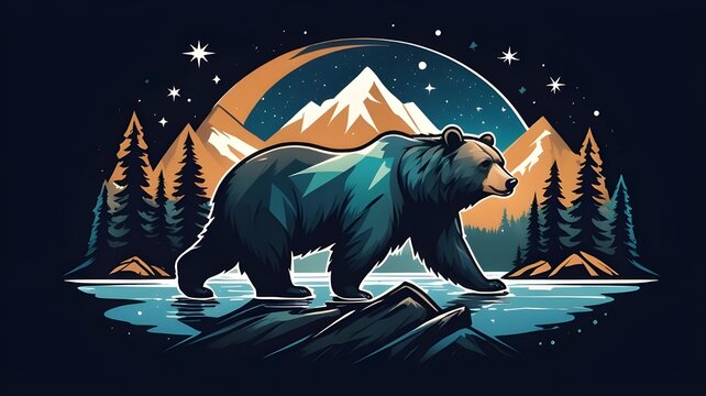 illustration of a bear in the night