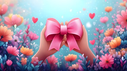 Fototapeta premium Pink Ribbon Day, cartoon animation vector style.