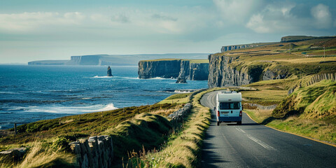 view of the coast of the river,Scenic road along cliffside with breathtaking ocean views below,
