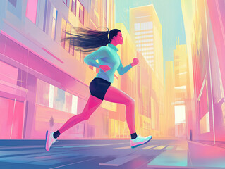 woman running through the city 