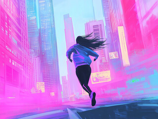 woman running through the city 