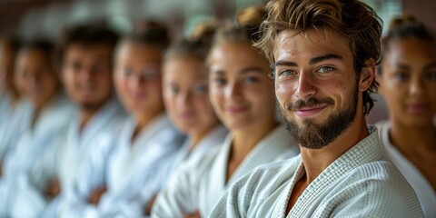 Obraz premium Smiling Martial Arts Student in a Row