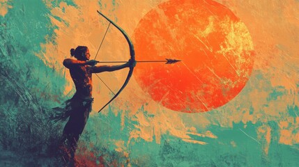 Sagittarius in fiery orange and teal colors