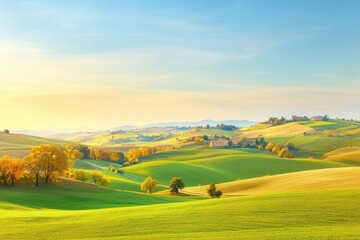 Obraz premium Thanksgiving countryside with rolling hills and golden autumn light The peaceful scenery evokes the tranquility of the season