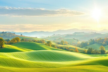 Obraz premium Thanksgiving countryside with rolling hills and golden autumn light The peaceful scenery evokes the tranquility of the season