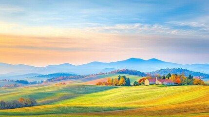 Fototapeta premium Thanksgiving fields bathed in soft autumn light