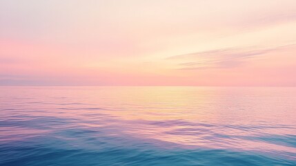 Obraz premium Capture a serene ocean landscape under a soft, pastel sky at twilight, where the calm water mirrors the delicate colors of the evening sky