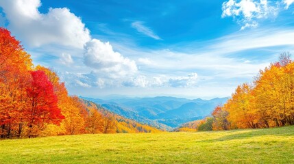 Fototapeta premium Thanksgiving mountains with vibrant autumn colors, creating a stunning landscape The scene captures the beauty of nature and the changing seasons, perfect for holidaythemed designs